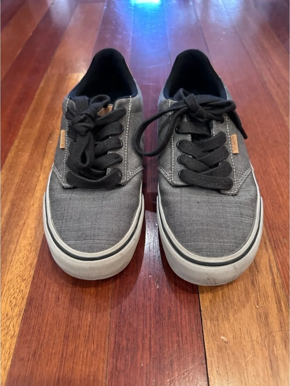 Vans Gray Canvas Low-Top Sneakers with Tan Heel Tab